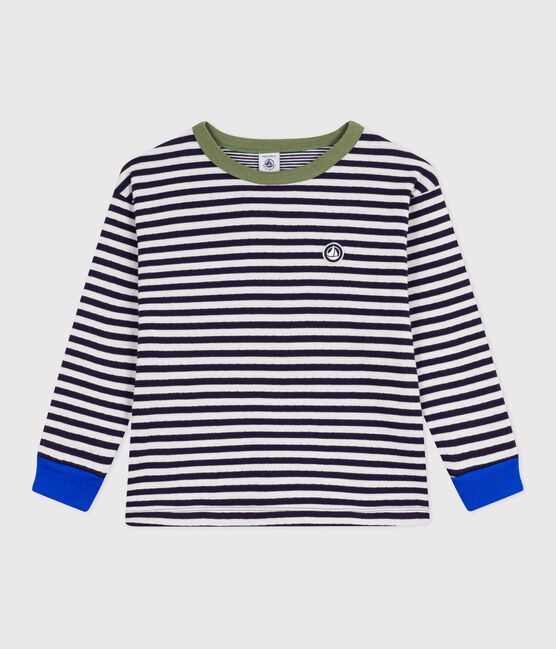 Children's long-sleeved stripy cotton T-shirt SOIR blue/MILK