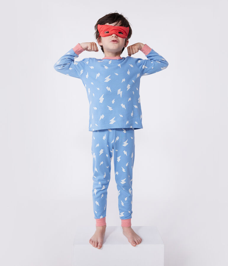 Children's short fancy dress pyjamas in glow-in-the-dark cotton with a cape blue/multicolor