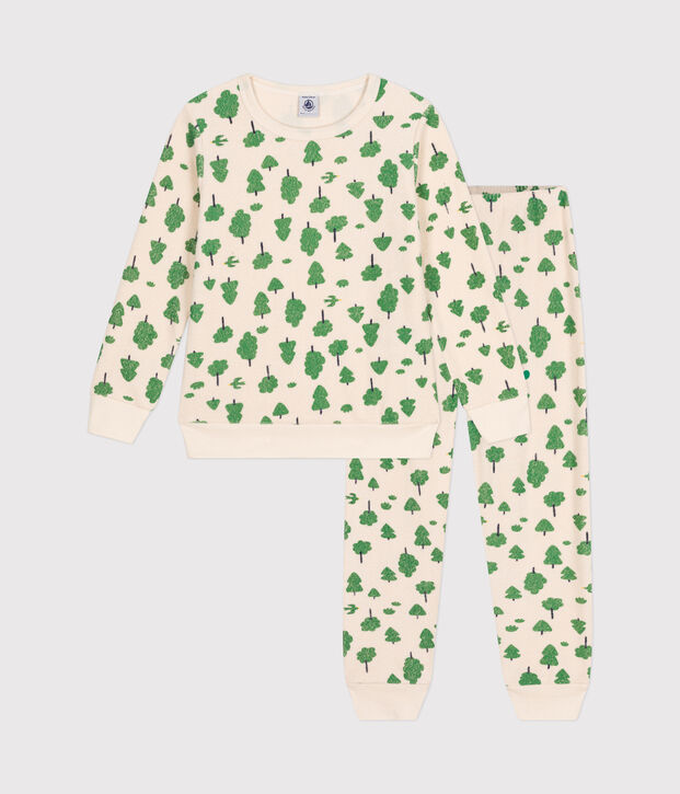 Children's tree print brushed terry towelling pyjamas Ecru/multicolor