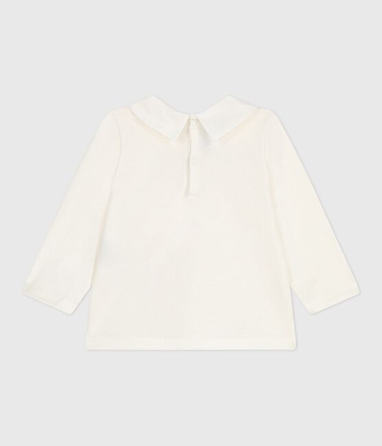 Babies' long sleeved cotton blouse with an embroidered collar MARSHMALLOW white