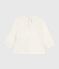 Babies' long sleeved cotton blouse with an embroidered collar MARSHMALLOW white