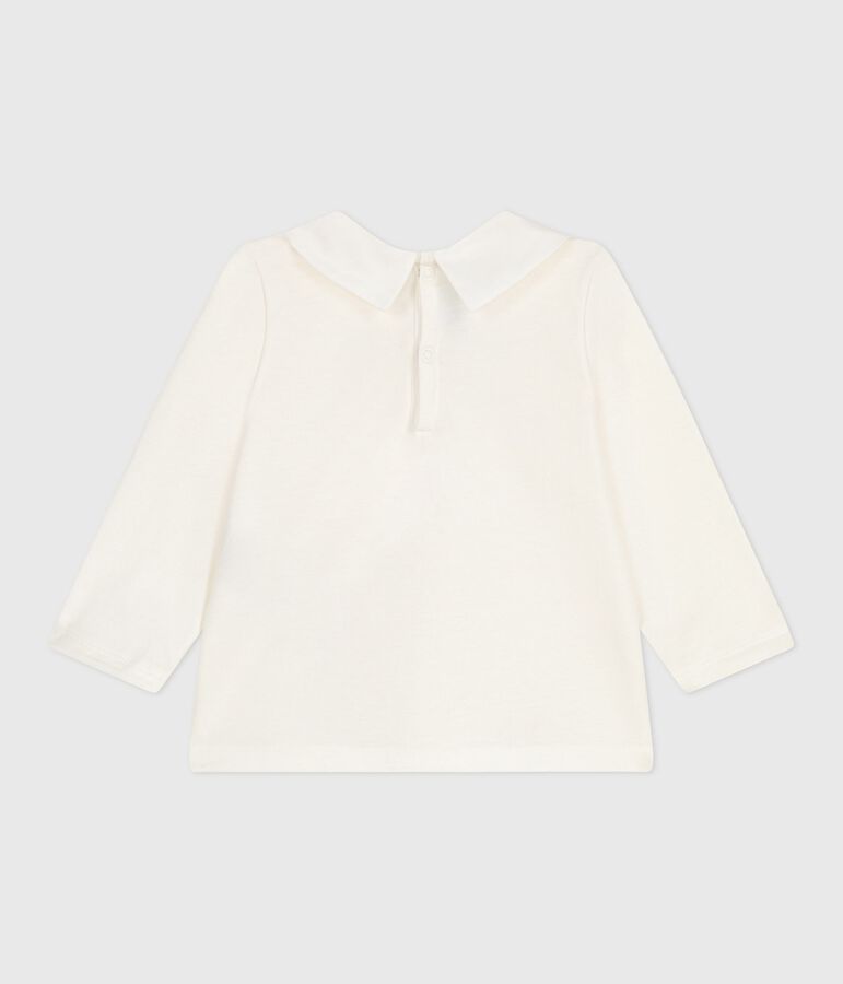 Babies' long sleeved cotton blouse with an embroidered collar white