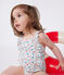 Babies' one-piece swimsuit with frills and a floral print. MARSHMALLOW white/MULTICO white