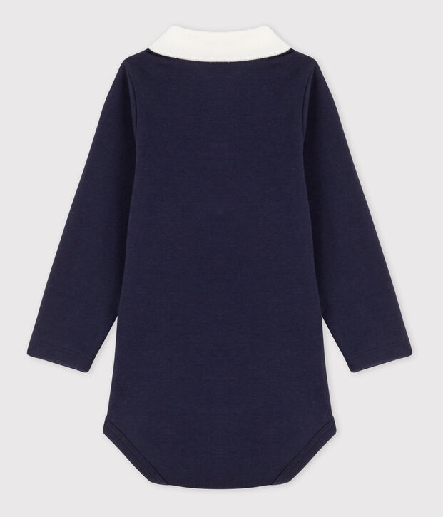 Babies' plain cotton body with a polo collar blue