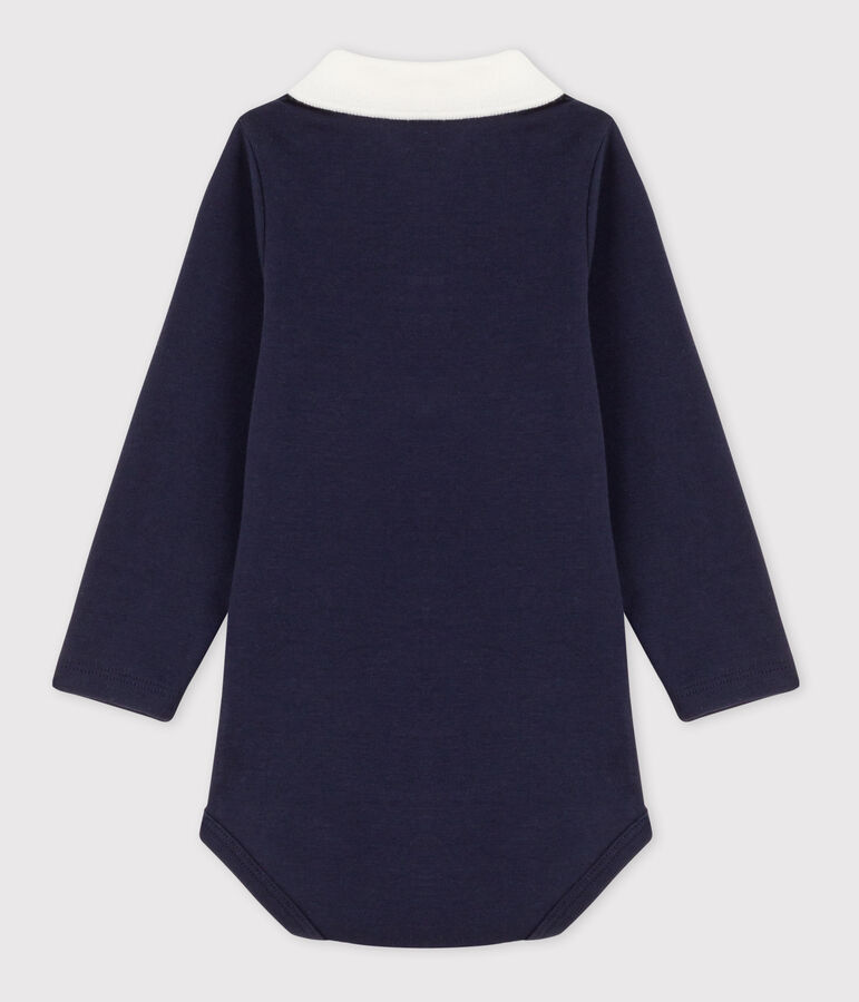 Babies' plain cotton body with a polo collar blue