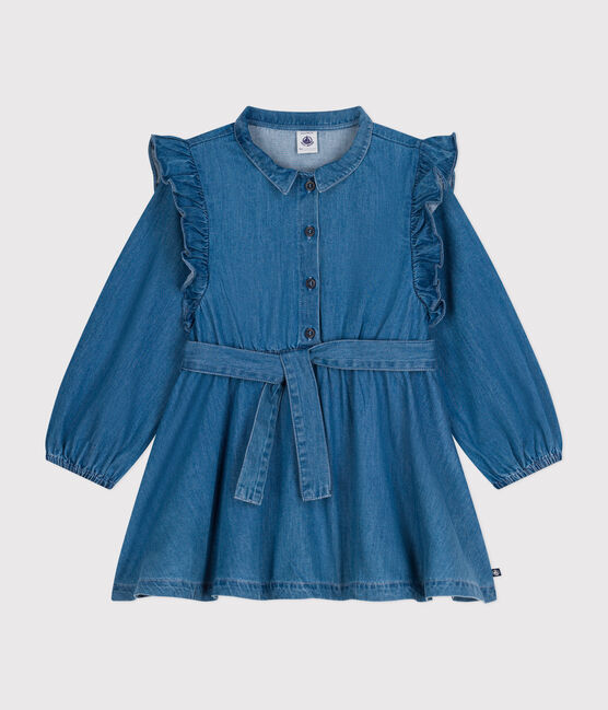 Girls' long-sleeved lightweight denim dress DENIM CLAIR blue