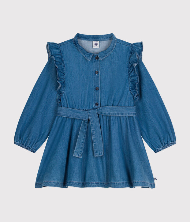 Girls' long-sleeved lightweight denim dress blue