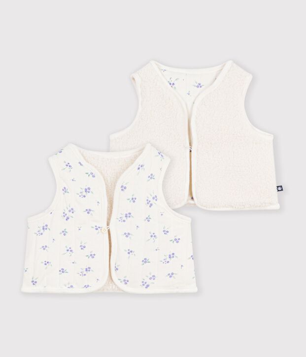 Babies' sleeveless floral print cotton and sherpa cardigan Ecru/multicolor