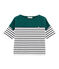 Women's short-sleeved stripy breton top PINEDE green/MARSHMALLOW white/SMOKING