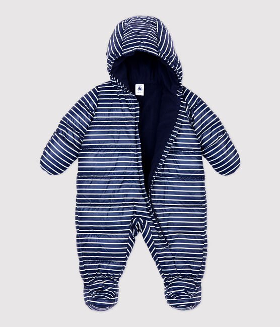 Babies' Striped Snowsuit SMOKING blue/MARSHMALLOW white