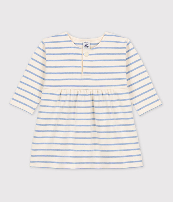 Babies' Long-Sleeved Cotton Sailor Striped Dress AVALANCHE white/SKY CHINE