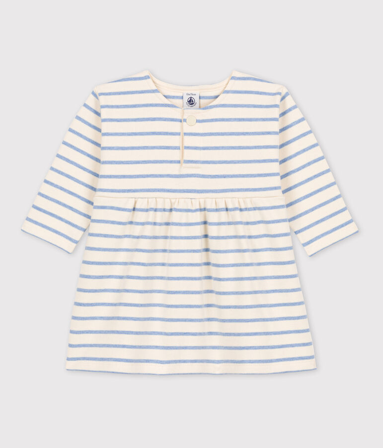 Babies' Long-Sleeved Cotton Sailor Striped Dress AVALANCHE white/SKY CHINE