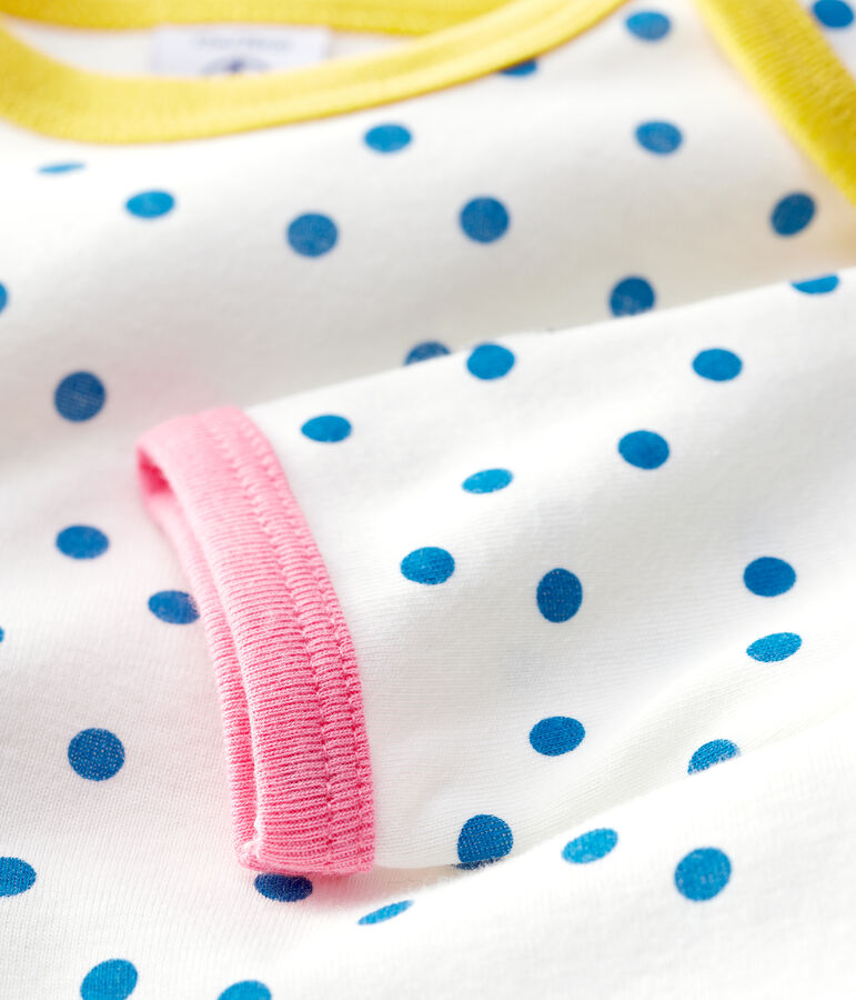 Babies' Spotted Popperless Cotton Sleepsuit white/blue