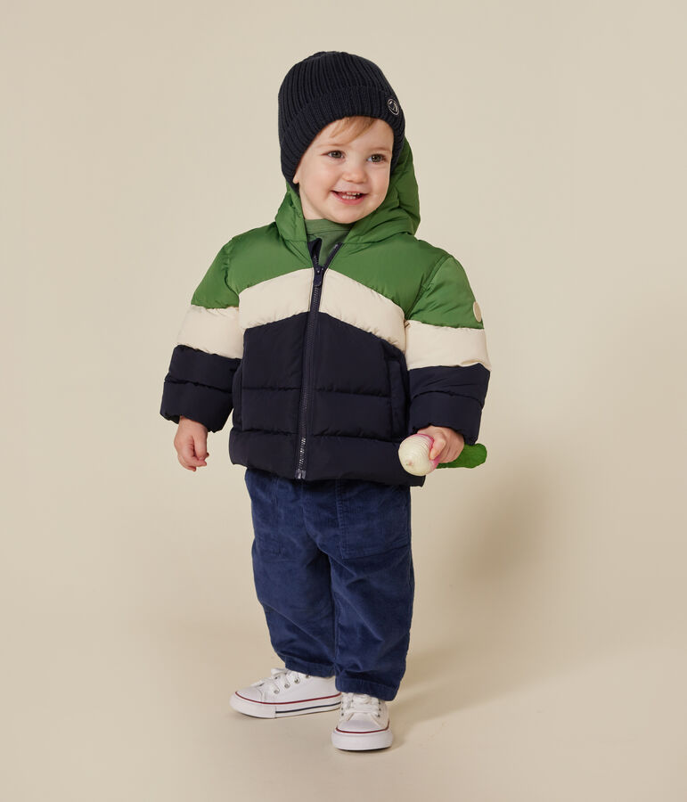 Babies' colourblock hooded puffer jacket green/multicolor