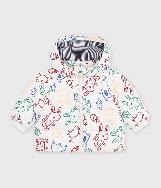 Babies' puffer jacket in animal print polyester Ecru/multicolor