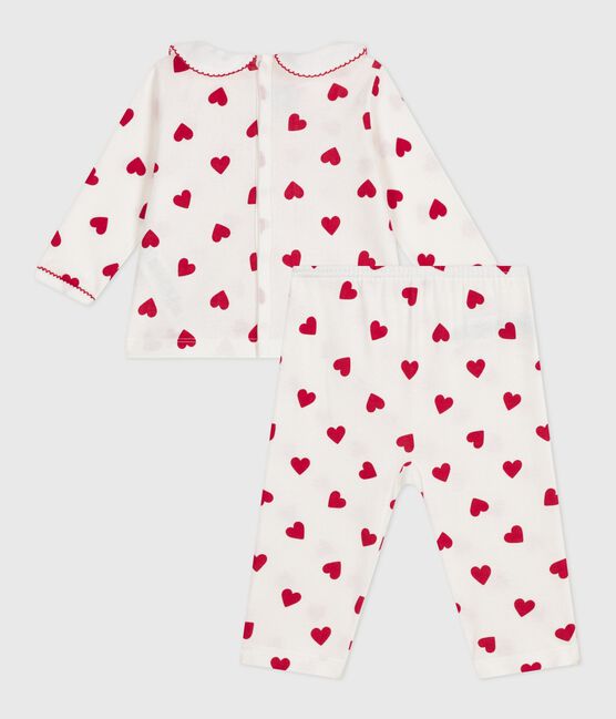 Babies' two-piece pyjamas printed with hearts MARSHMALLOW white/TERKUIT red