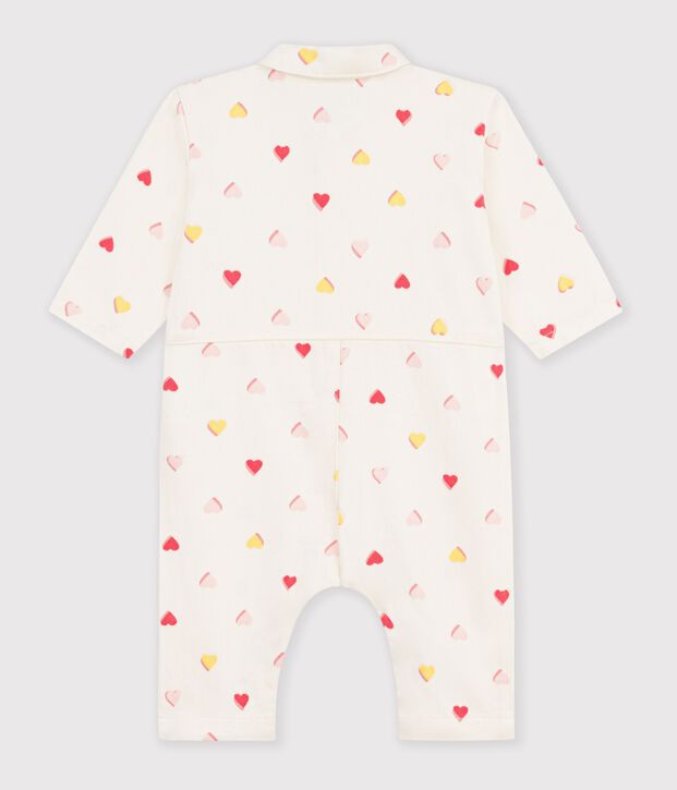 Babies' long jumpsuit in cotton with a heart print Ecru/multicolor