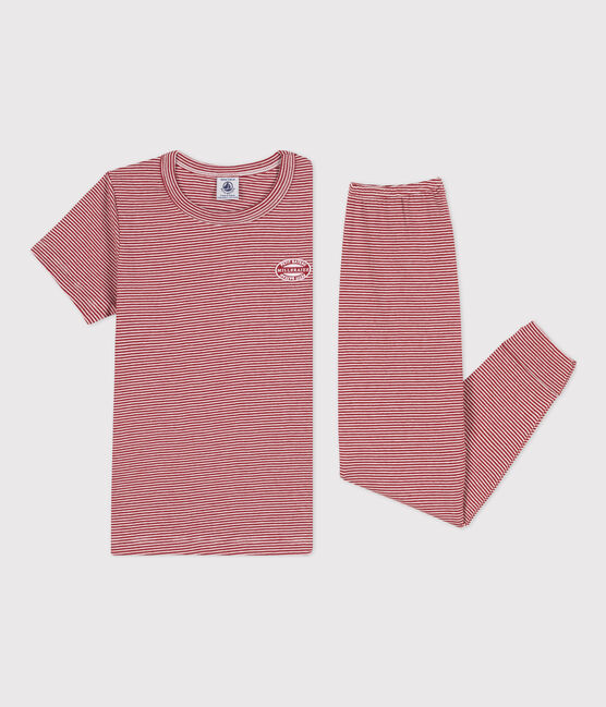 Children's Unisex Pinstriped Short-Sleeved Cotton Pyjamas STOP /MARSHMALLOW