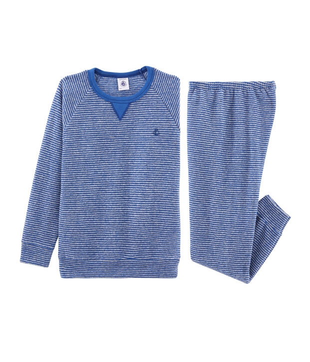 Boys' Pyjamas in Extra Warm Brushed Terry Towelling blue/grey