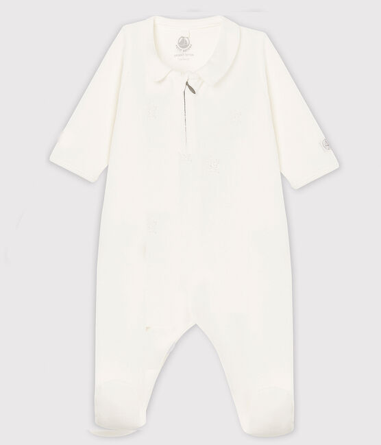 Babies' Zip-Up Velour Sleepsuit MARSHMALLOW white