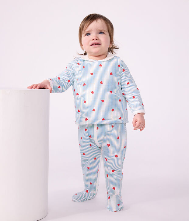 Babies' sleeveless reversible cotton cardigan printed with hearts. white/multicolor