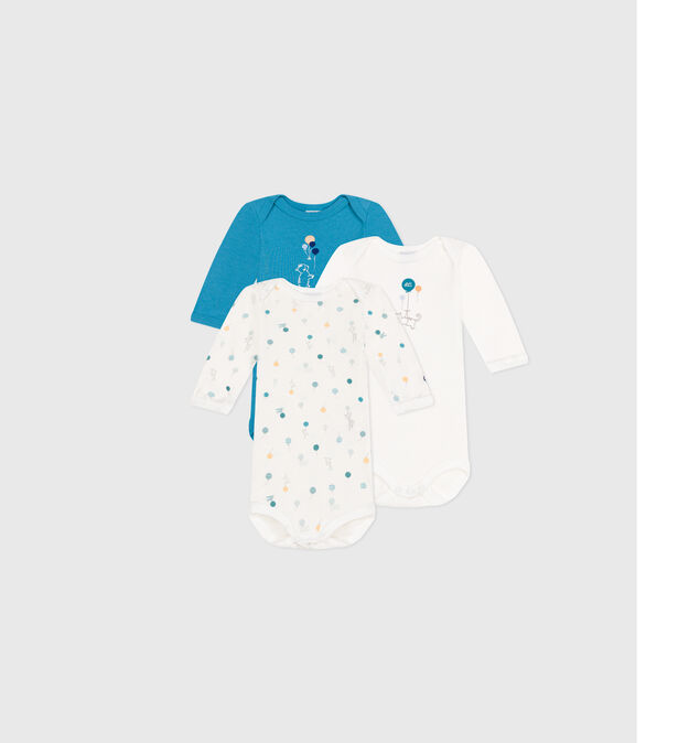 Lot de bodies manches longues en coton imprim&eacute; multicolor