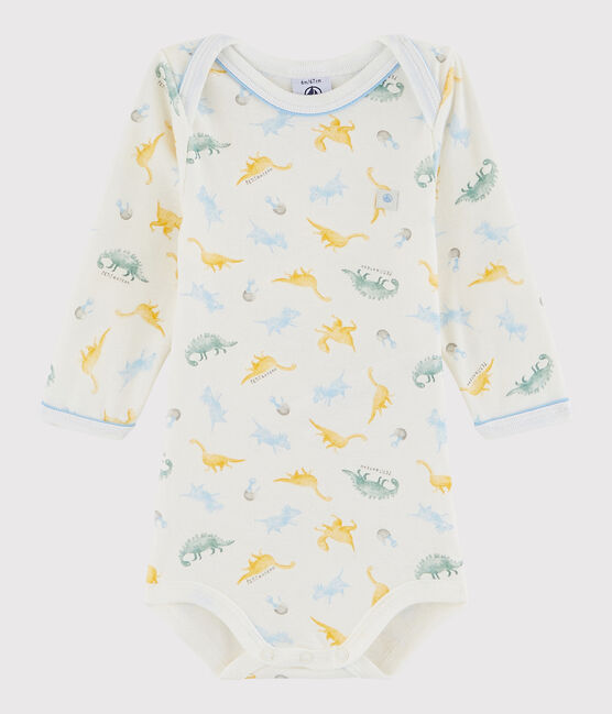 Baby Boys' Long-Sleeved Bodysuit MARSHMALLOW white/BLEU blue/MULTICO