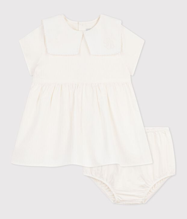 Babies' dress in cotton with short sleeves and bloomers white