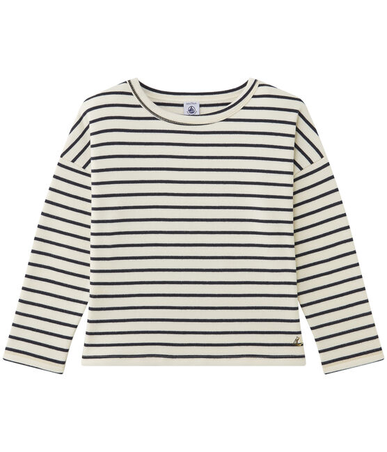 Sweat shirt fille rayé COQUILLE beige/SMOKING blue