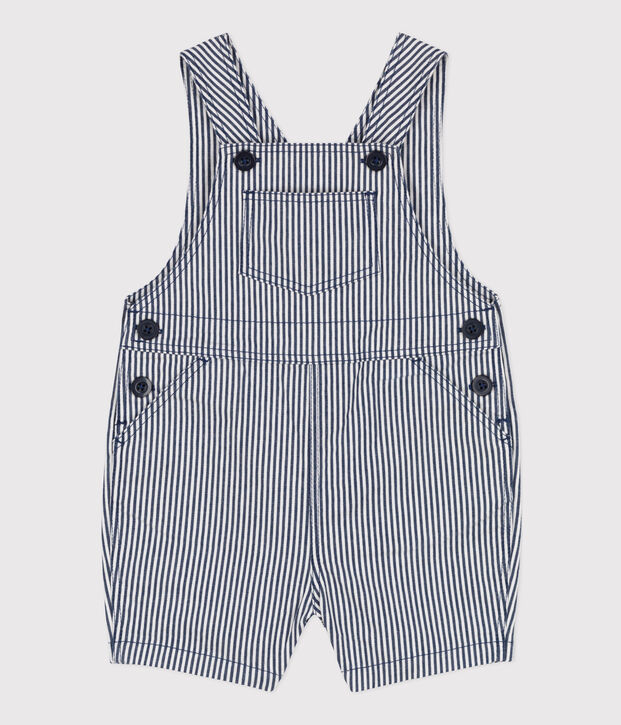 Babies' Stripy Short Dungarees blue/white
