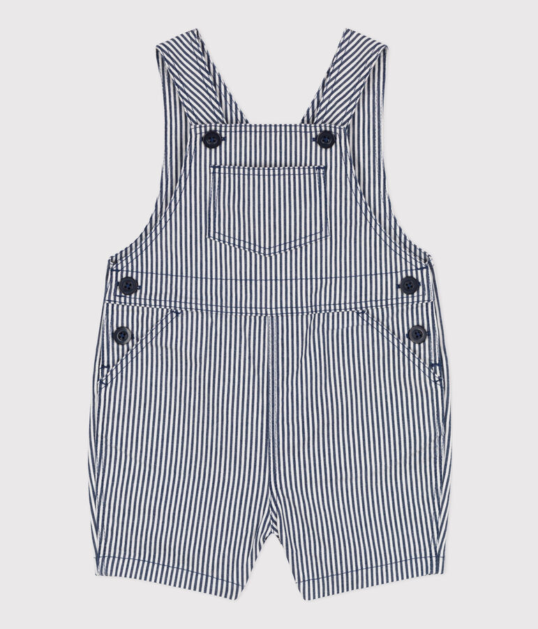 Babies' Stripy Short Dungarees blue/white
