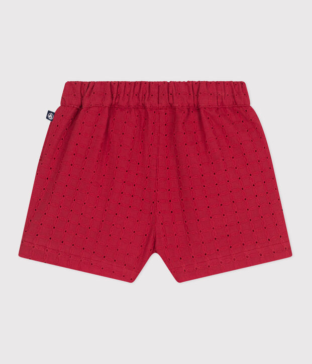 Babies' poplin & broderie anglaise shorts red