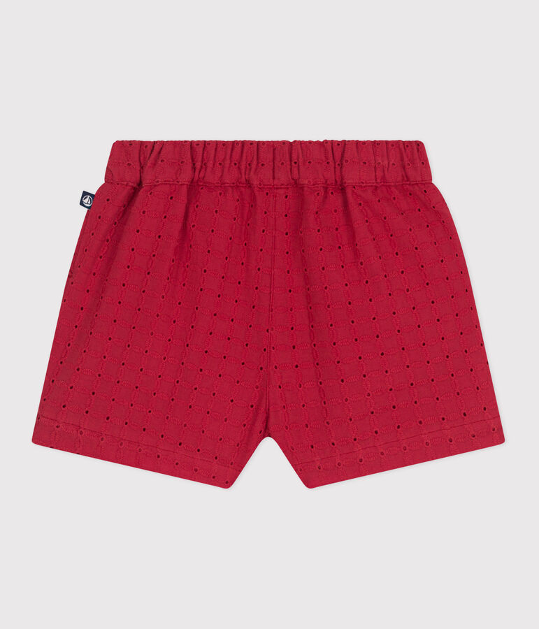 Babies' poplin & broderie anglaise shorts red