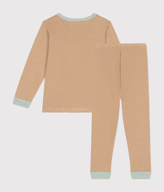 Children's striped cotton pyjamas CUIVRE brown/MARSHMALLOW