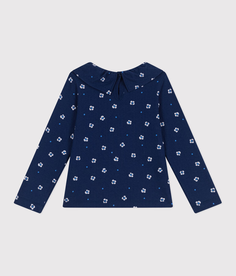 Children's long-sleeved floral cotton T-shirt blue/multicolor