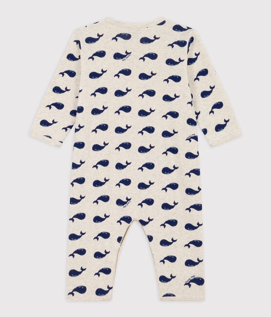 Navy Whale Patterned Footless Cotton Pyjamas MONTELIMAR beige/MEDIEVAL blue