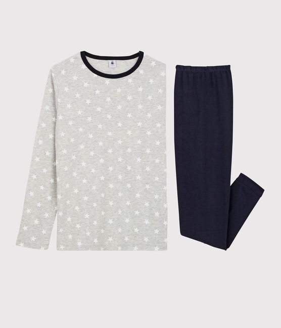 Boys' Star Print Cotton Pyjamas BELUGA grey/MARSHMALLOW white