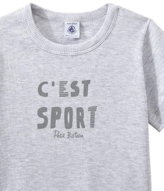 Boy's two-fabric shortie pyjamas POUSSIERE grey/LAIT white