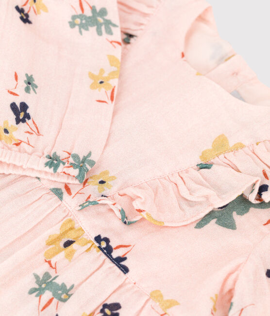 Babies' Long-Sleeved Patterned Cotton Gauze Dress SALINE pink/MULTICO white