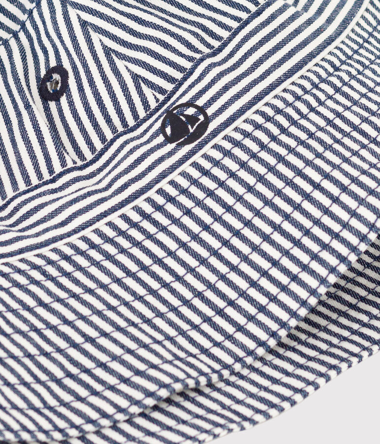 Boys' Stripy Sun Hat MEDIEVAL blue/MARSHMALLOW white