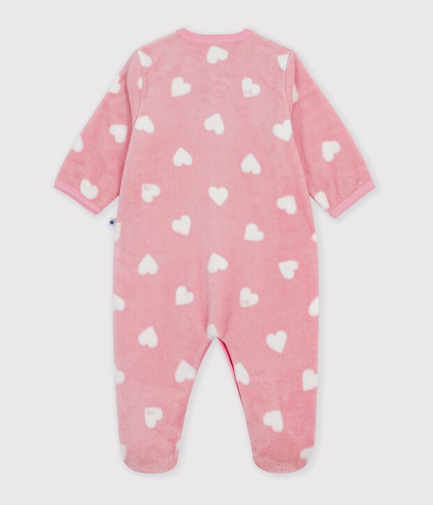 Babies' onesie in heart-print fleece pink/white