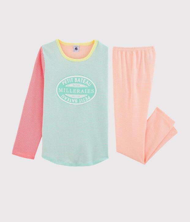 Girls' Ribbed Pyjamas white/multicolor