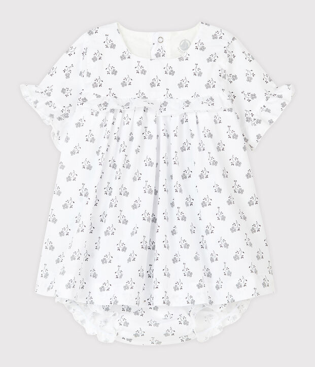 Baby girl's flower print dress with bloomers in poplin white/multicolor