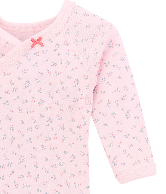 Newborn baby girls' long-sleeved printed bodysuit VIENNE pink/MULTICO white