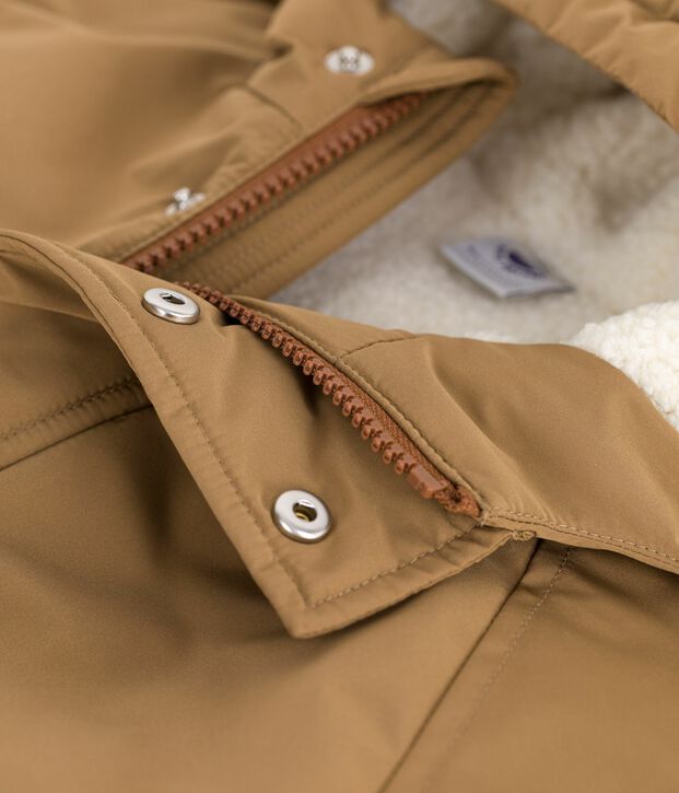 Children's plain mid-length parka brown