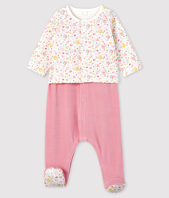 2-piece velvet baby set with pink flowers CHARME pink/MULTICO white