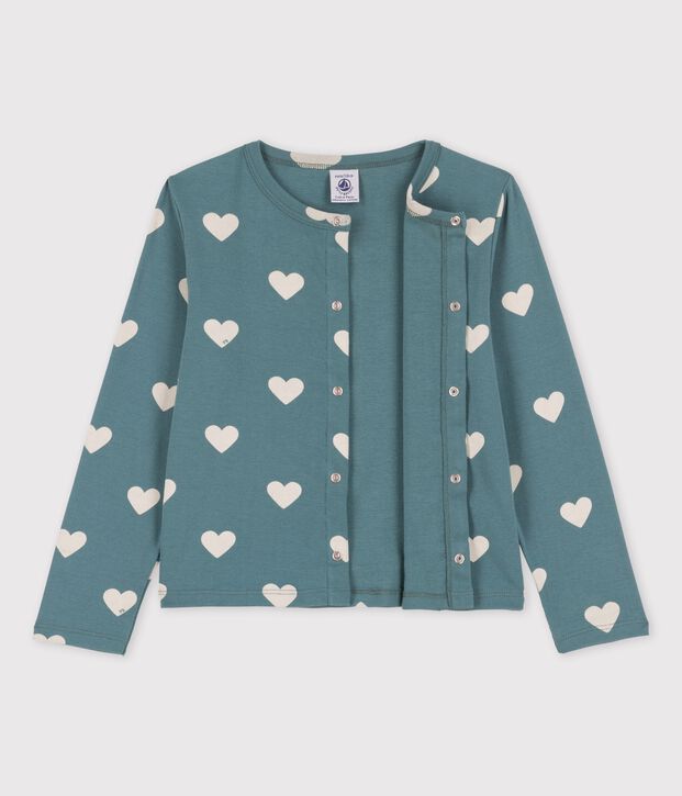 Girls' Print Cotton Cardigan green/ecru
