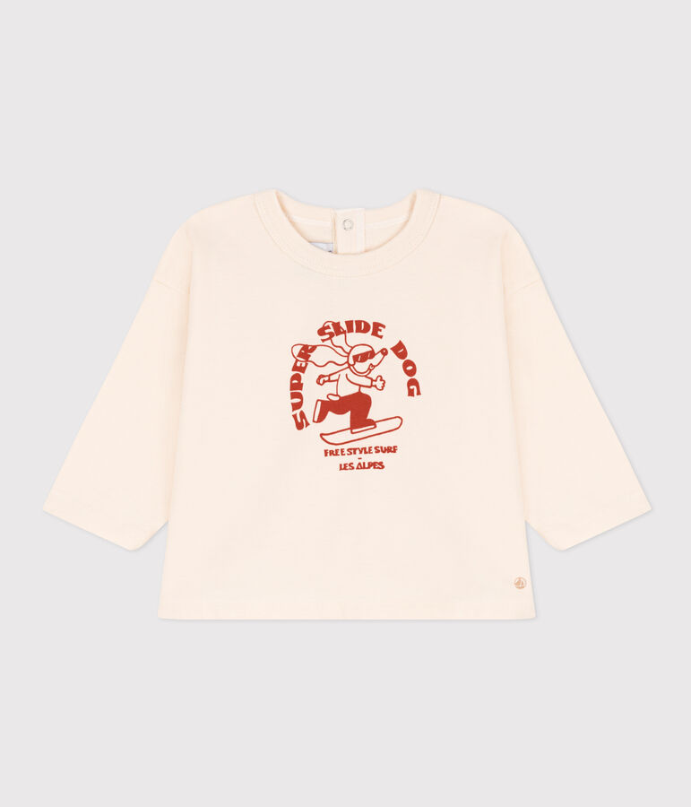 Babies' Long-Sleeved Jersey T-Shirt Ecru/red