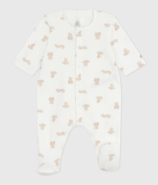 Babies' printed tube knit pyjama suit white/BRUN