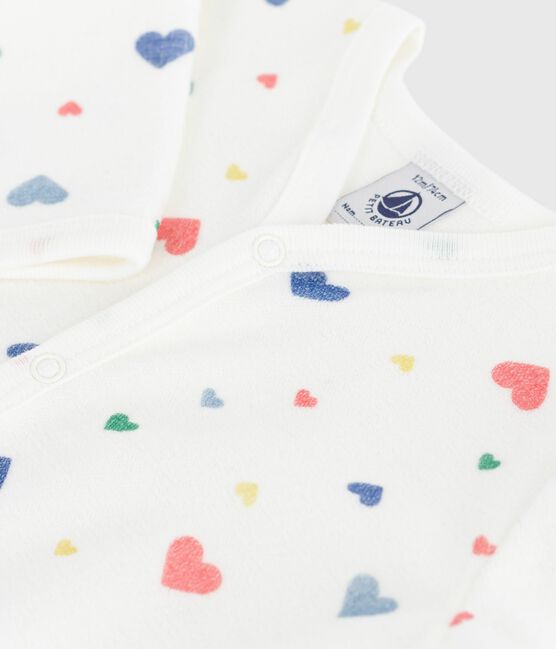 Babies' heart-print velour pyjama suit MARSHMALLOW white/MULTICO white